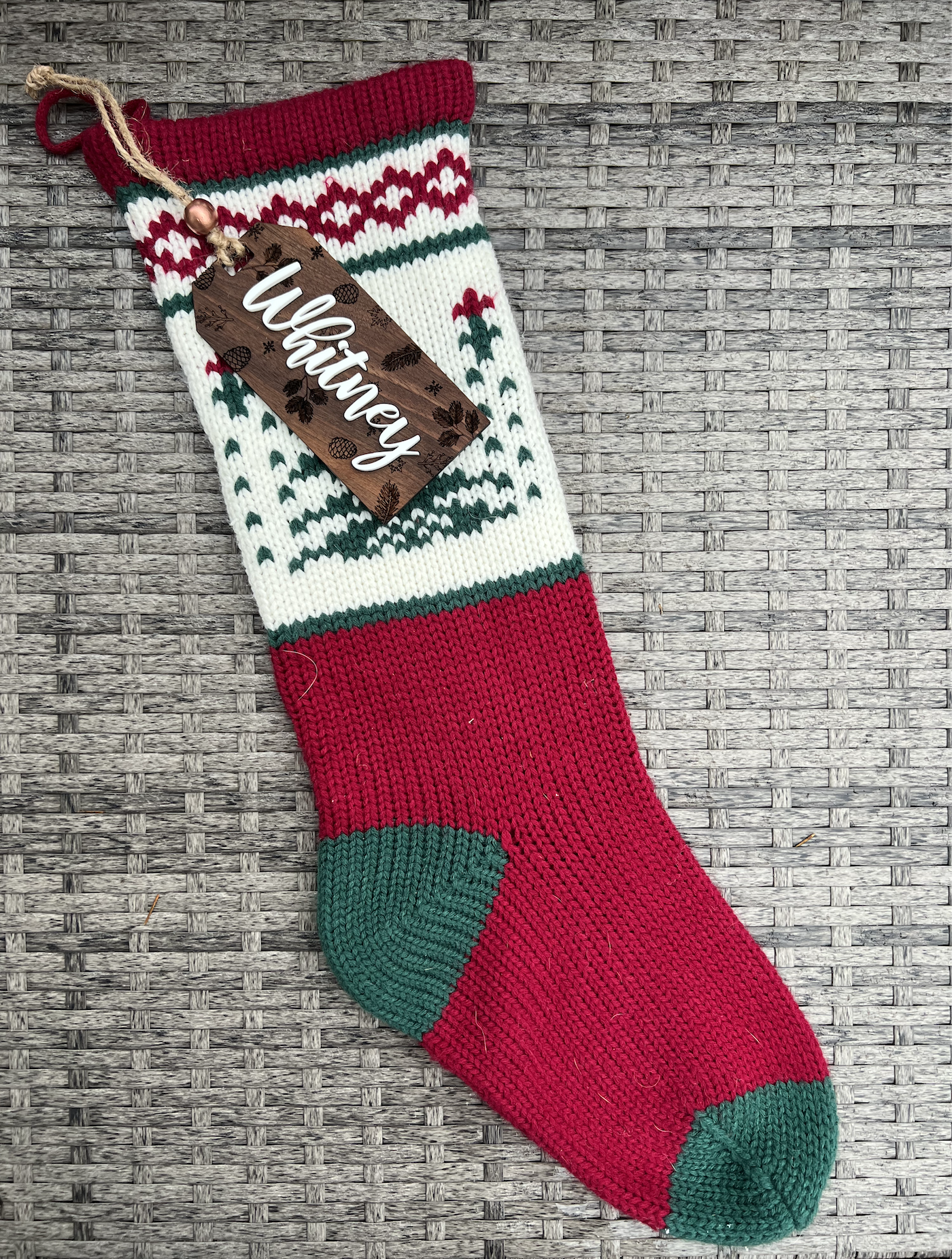 Rustic Walnut Personalized Stocking Tag Christmas Ornaments