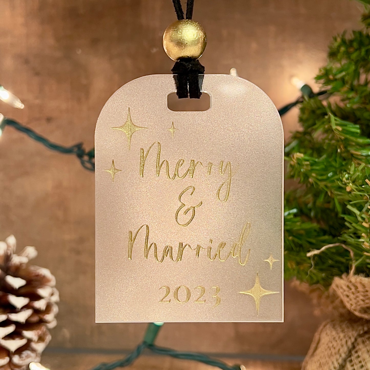 Merry & Married Frosted Acrylic Wedding Ornament