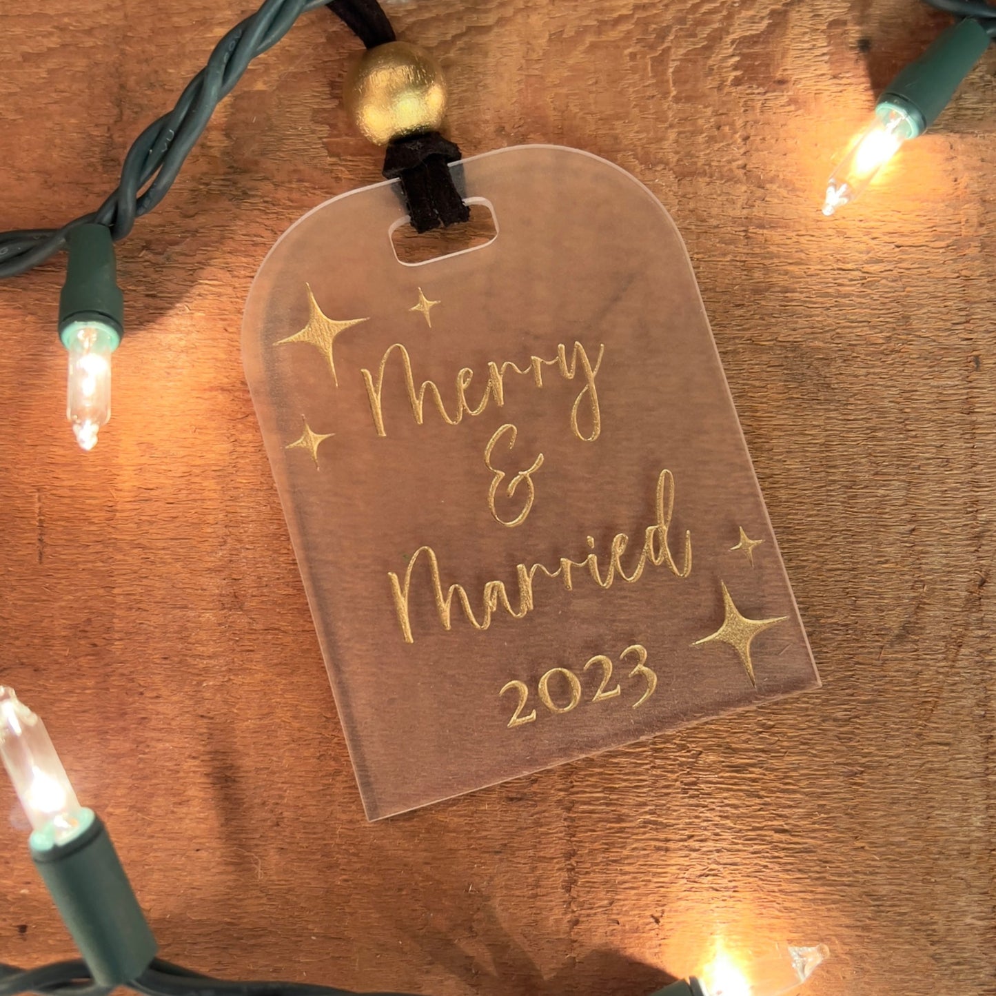 Merry & Married Frosted Acrylic Wedding Ornament