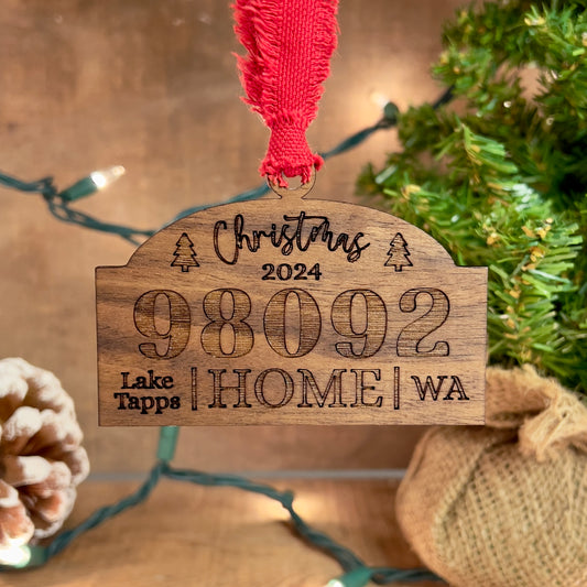 Custom Home Zip Code Walnut Christmas Ornament