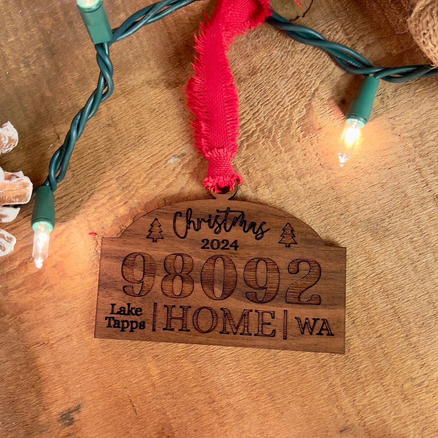 Custom Home Zip Code Walnut Christmas Ornament