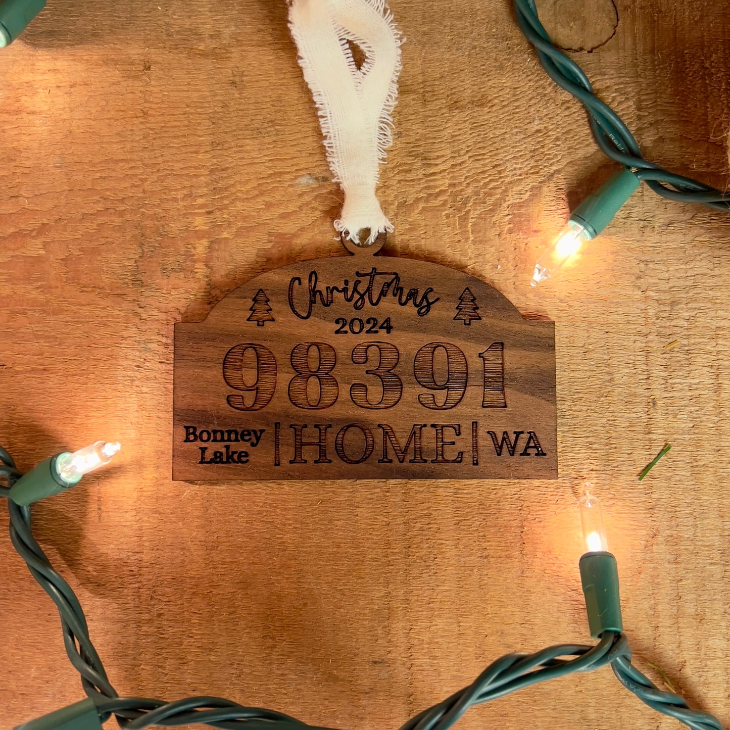 Custom Home Zip Code Walnut Christmas Ornament