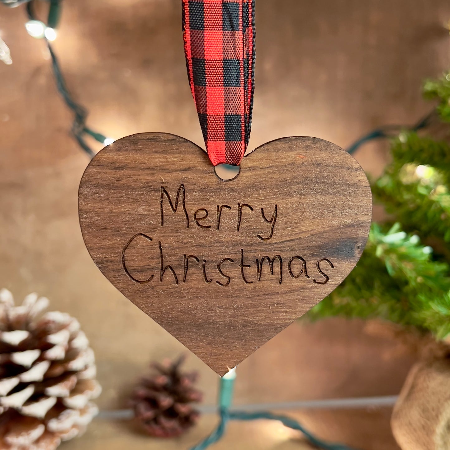 Custom Heart-Shaped Walnut Handwriting Ornament