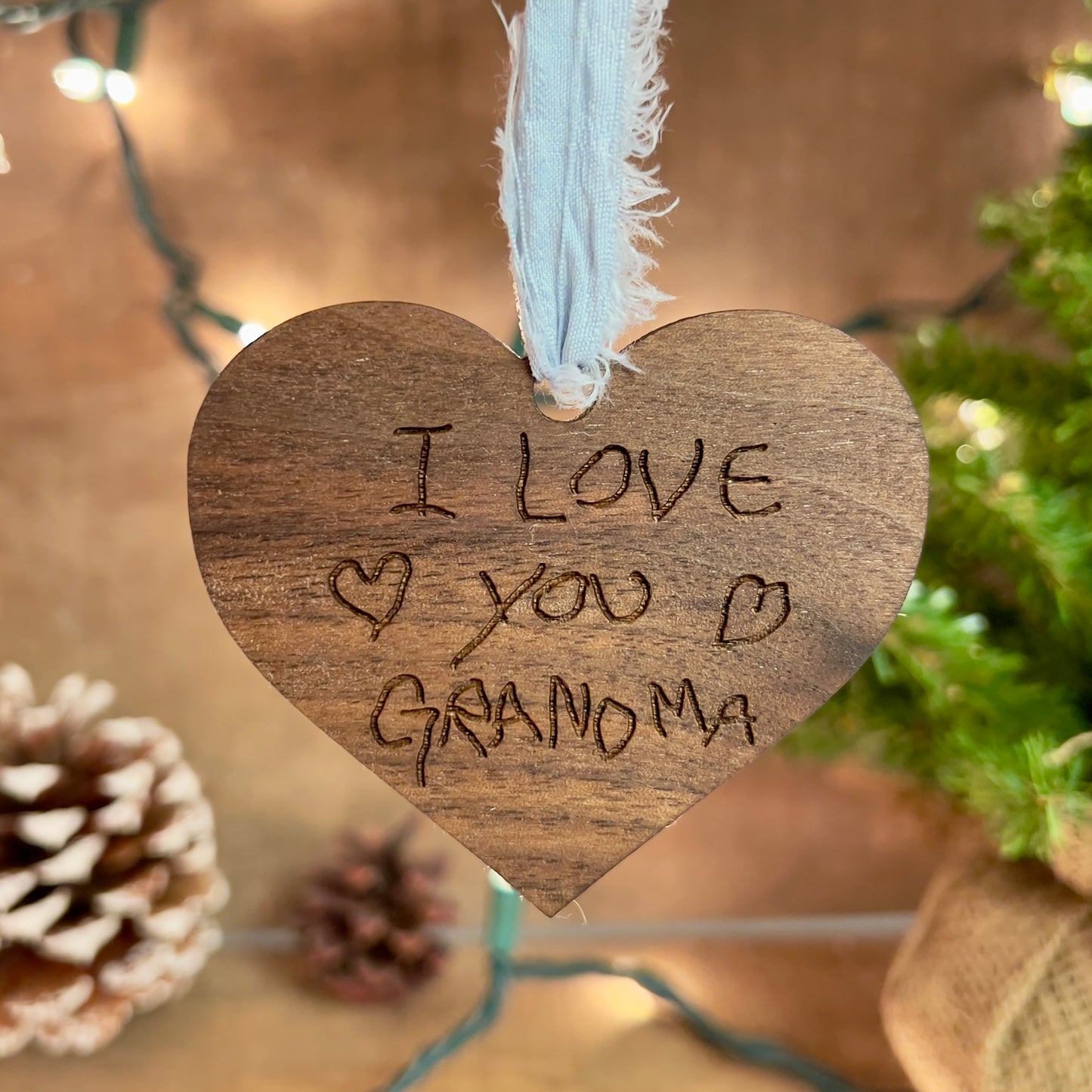 Custom Heart-Shaped Walnut Handwriting Ornament