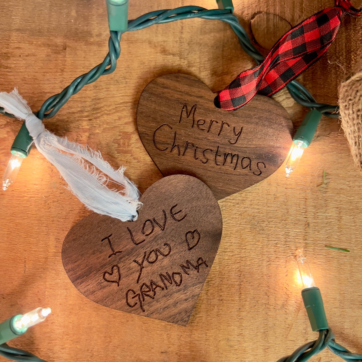 Custom Heart-Shaped Walnut Handwriting Ornament