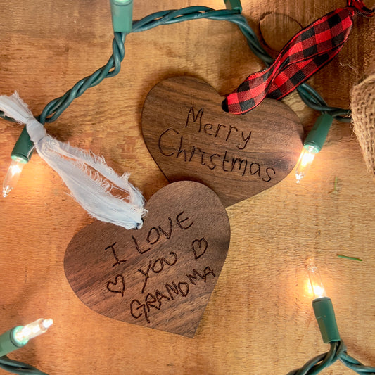 Custom Heart-Shaped Walnut Handwriting Ornament