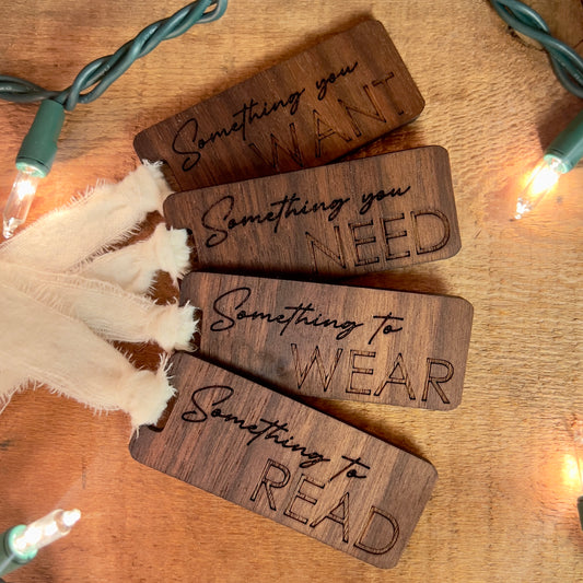 Traditional "Four Gifts" Walnut Gift Tags Set