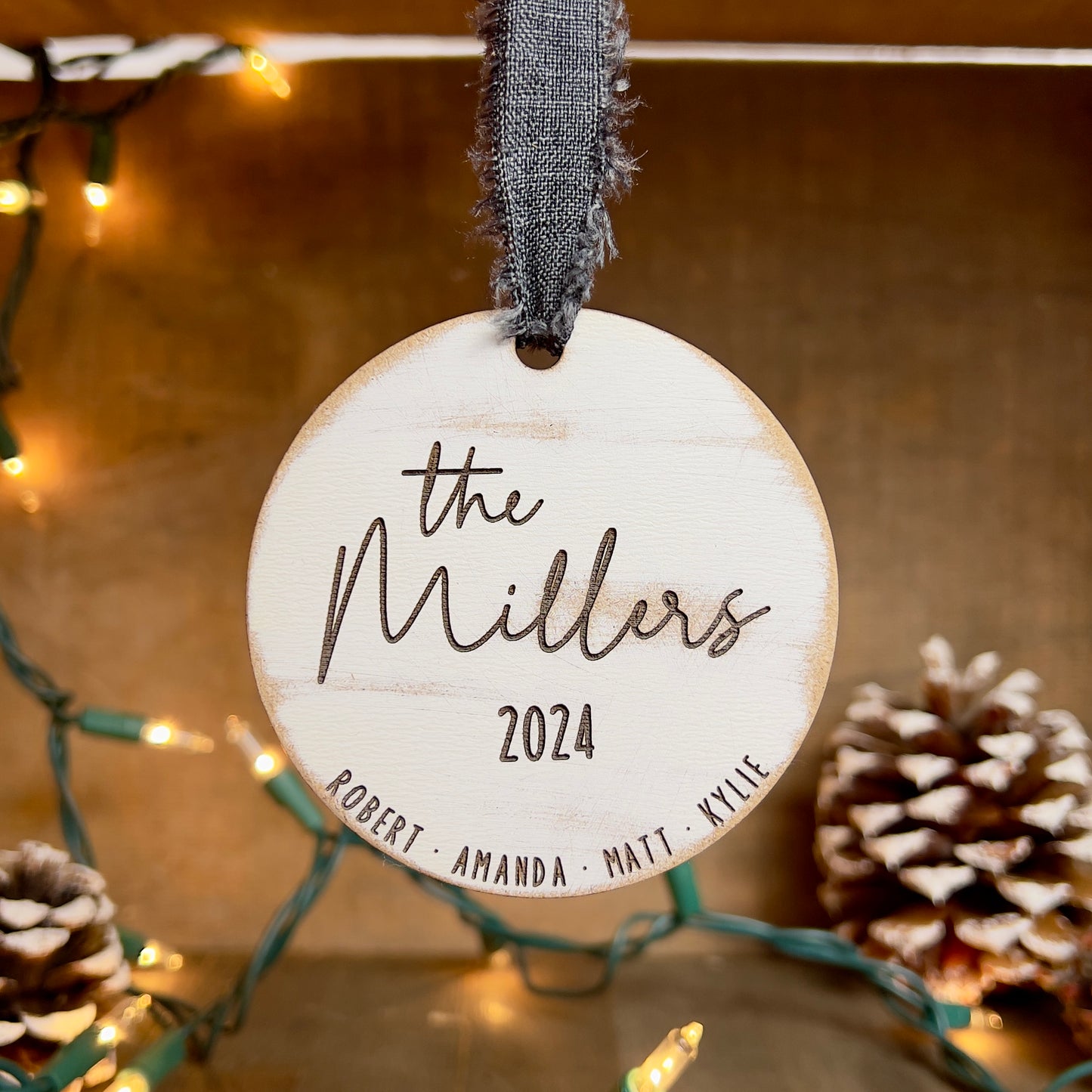 Personalized Distressed White Family Names Ornament