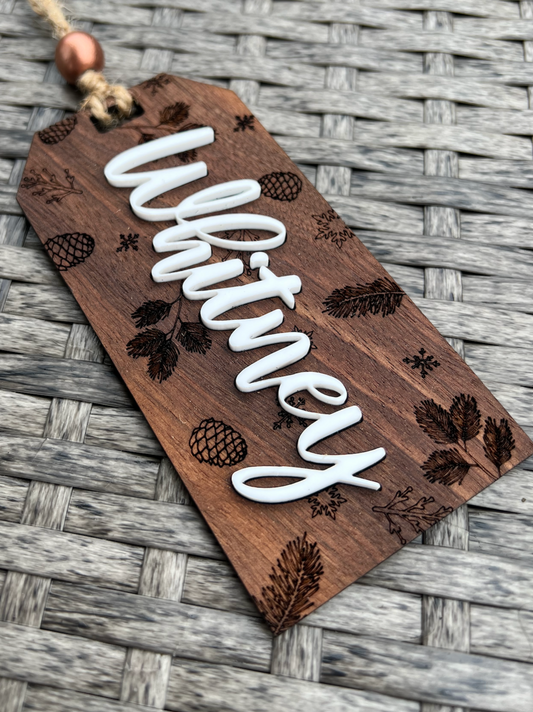 Rustic Walnut Personalized Stocking Tag Christmas Ornaments