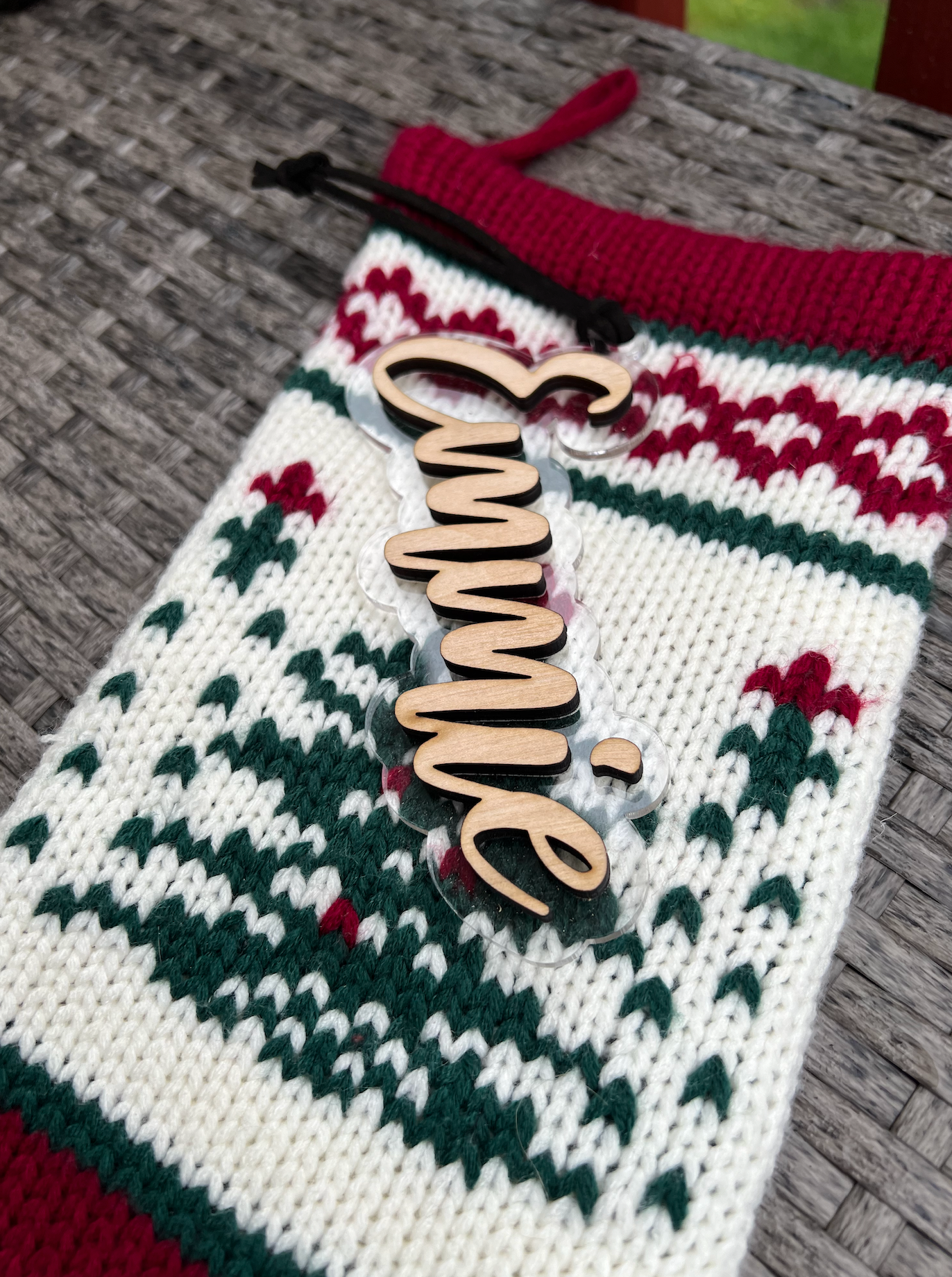 Modern Farmhouse Walnut Personalized Stocking Tag Christmas Ornaments